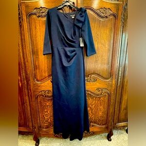 Jessica Howard 3/4 Sleeve Asymmetrical Neck Bow Shoulder Side Tuck Gown